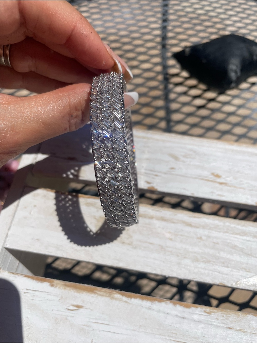 Silver Crystal-Embellished Bangle Bracelet - Women's Jewelry
